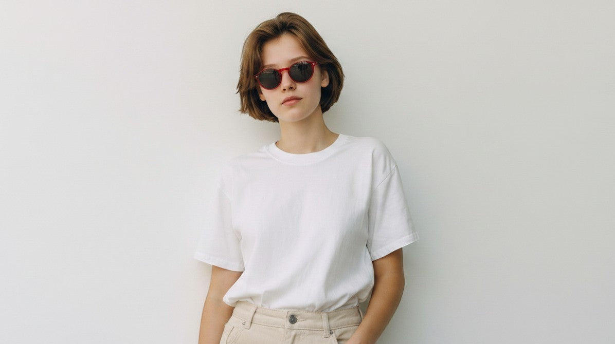 Gafas de sol The Readers YOUNG ORWELL SUN rojas transparentes con estampado de carey y lentes oscuras.